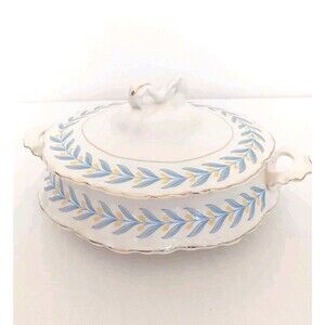 VTG W.S. George Radisson Apollo Covered Vegetable Bowl Blue Leaves Yellow Buds
